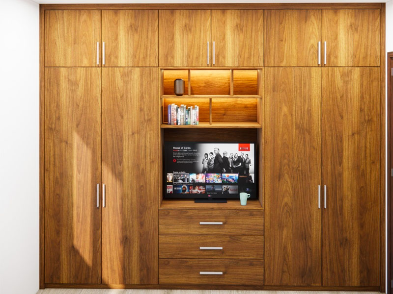 Mẫu tủ quần áo liền kệ tivi TCN45