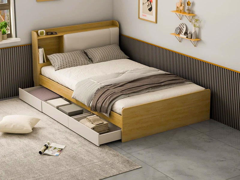 Mẫu giường gỗ công nghiệp có ngăn kéo GCN22